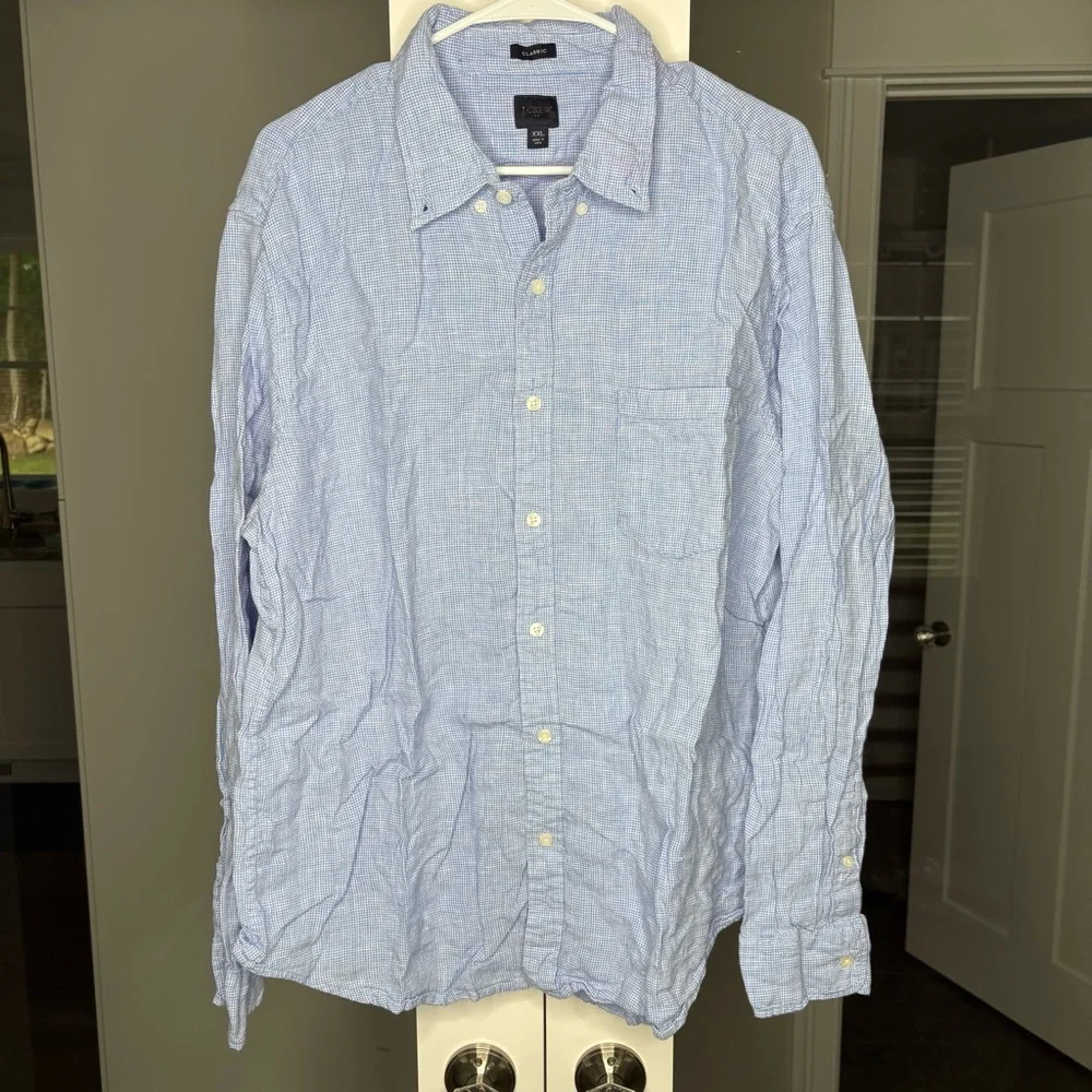 J. Crew Classic Linen-blend Shirt Light Sky White Blue